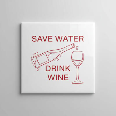 Save Water Drink Wine Tekst Decoratieve Tegel 15×15 cm – Grappige Wandtegel voor Keuken, Bar & Eetkamer Decor