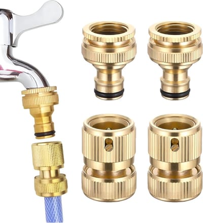 Dailygoods - Set van 2 paar slangaansluiting van messing, 2-in-1 snelkoppeling van messing, tuinkraanaansluiting 3/4 inch, universele adapter voor kraan, keuken, tuin, buiten