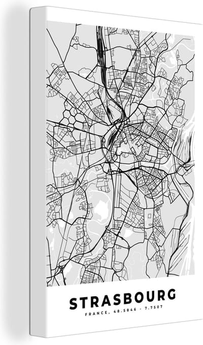 Canvas Schilderij Kaart - Stadskaart - Strasbourg - Plattegrond - Frankrijk - 20x30 cm - Wanddecoratie