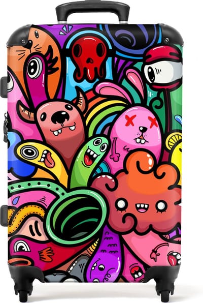 NoBoringSuitcases.com - Kinderkoffer - Design - Kinderen - Monster - Meisjes - Grote koffer - Kindertrolley meisje - 20 kg bagage - Hardcase koffer - Lichtgewicht - TSA slot - Koffer jongen - 66 cm - Reiskoffer kinderen - 72 liter