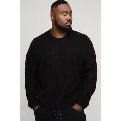 Plus Basic Boxy Fit Geborsteld Gebreide Trui | Black | Size 2XL