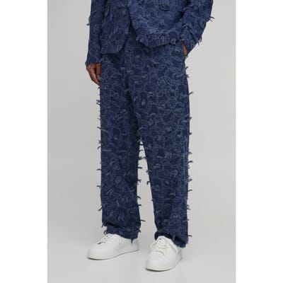 Getextureerde Denim-look Pantalon Met Relaxed Fit En Tailored Snit | Navy | Size 28