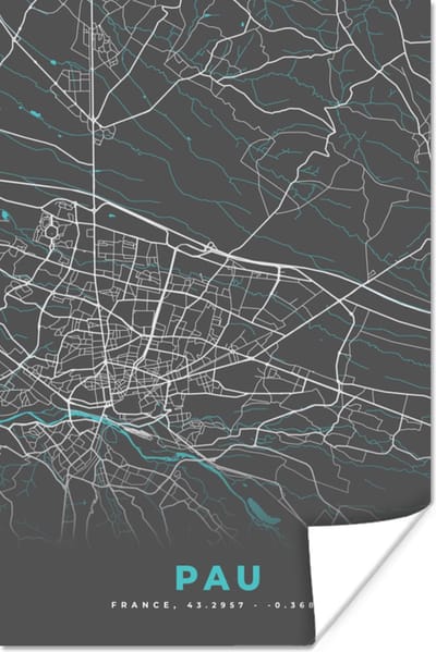 Poster Pau - Stadskaart - Kaart - Plattegrond - Frankrijk - 120x180 cm XXL
