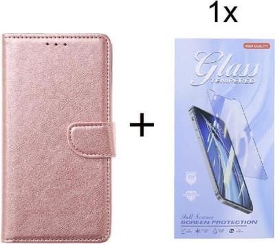 Bookcase Geschikt voor: Samsung Galaxy Xcover 5 - Rosé Goud - portemonnee hoesje met 1 stuk Glas Screen protector