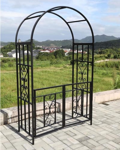 Metalen Tuin Poort - Bloemenboog Klimplanten - Planten Steunen - Dubbele Poort Design - 114x52x210cm - Zwart