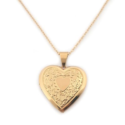 Stalen dames collier - locket - medaillon - goudkleurig - ketting met rvs hanger - hart - voor foto of haarlok