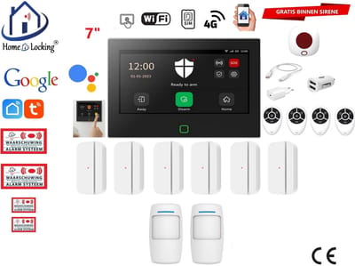 Draadloos/bedraad alarmsysteem met 7-inch voor woning/camper en caravan met touchscreen werkt met wifi,gprs,sms en met spraakgestuurde apps. ST01B-B6