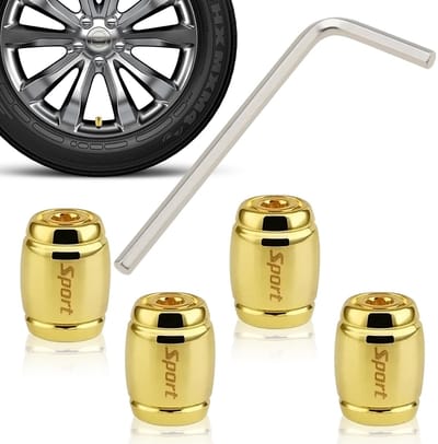 Dailygoods - 4 stuks diefstalbeveiliging autoventieldoppen, autoventieldoppen, luchtventieldoppen met moersleutel, compatibel met alle auto's, fietsen en motorfietsen (goud)