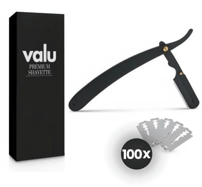 Valu Open Scheermes – Shavette – Straight Razor – Barbiersmes – Veiligheidsscheermes – Zwart – Inclusief 100 Mesjes