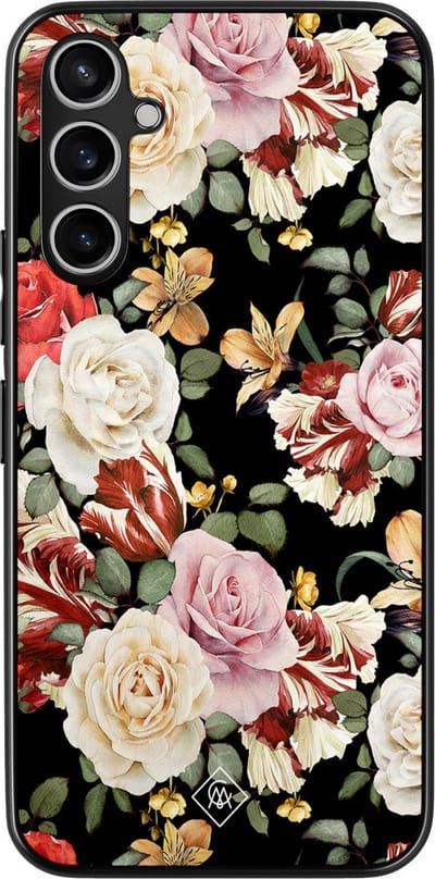 Casimoda® hoesje - Geschikt voor Samsung Galaxy A15 - Bloemen flowerpower - Zwart TPU Backcover - Bloemen - Multi