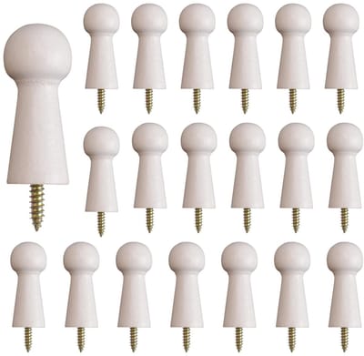 Dailygoods- Kapstokhaken 20 Stuks - Houten Haak - Decoratieve Wandhaken - Schroefbare Hoedhaak - Hoogte 4,7 cm - Basisdiameter 1,5 cm