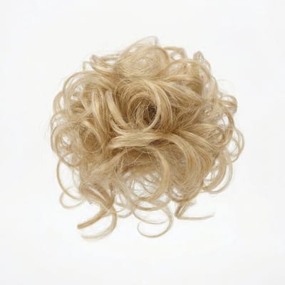 Blond mix haarstukje dames – krullend haar scrunchie – haar bun extensie – volumineuze kunsthaar haar donut – natuurlijk ogend opsteekkapsel – model 105