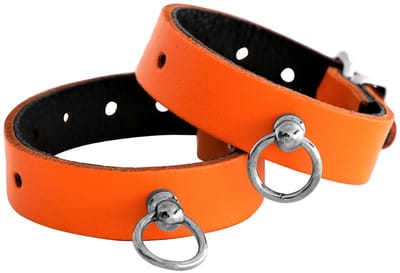 Kiotos Leather - Polsboeien Leder met Kleine O-ring - Oranje