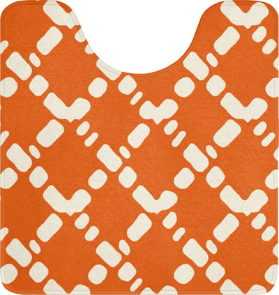 WC mat met uitsparing 55x60 cm - Antislip - Oranje - Ruitpatroon - Wit - Toiletmat met uitsnijding - Vloermat - Douchemat - Toilet tapijt - Toiletmatten