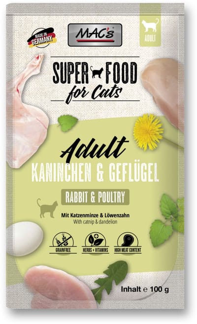 Mac’s Kattenvoer Natvoer Maaltijdzakjes - Konijn & gevogelte - 12 x 100g