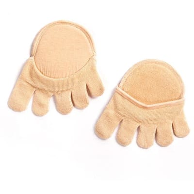 1 Paar Teenspreider Voetverzorging Halve Inlegzolen Vijf Tenen Sokken Pads Bunion Sleeve Protector Hallux Valgus Voorvoet Voor Vrouwen Full toe-Beige beige