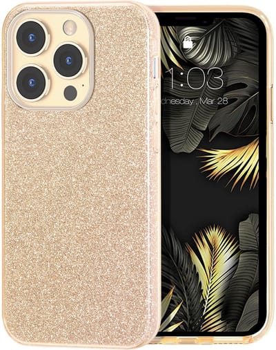 Hoesje Geschikt voor iPhone 13 Pro Max Hoesje Glitters Siliconen Goud - Glitter Hoesje Geschikt voor iPhone 13 Pro Max hoesje TPU Case - Cover