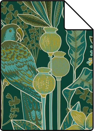 Proefstaal ESTAhome behang tropische bloemen en paradijsvogels donkergroen - 26.5 x 21 cm - 131158-S