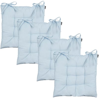 Mica Decorations stoelkussen Paddy matras - 4x - lichtblauw - 46 x 46 x 7 cm - touwtjes sluiting - binnen/buiten