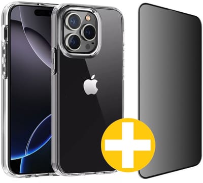 Hoesje en Privacy Screenprotector Combi Geschikt Voor iPhone 16 Pro - Transparant Hoesje + Privacy Glas