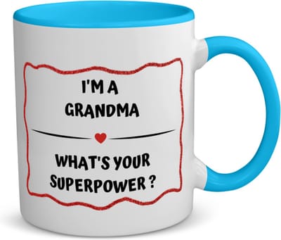 Akyol - i'm a grandma what's your superpower? koffiemok - theemok - blauw - Oma - oma met superkracht - verjaardag - cadeautje voor oma - oma artikelen - kado - geschenk - 350 ML inhoud