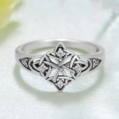 WOSIKATE Vintage Thaise Koperen Keltische Knoop Ring Voor Vrouwen Koperen Mode Sieraden Ingelegd Zirkonia Vingerring Accessoires 7