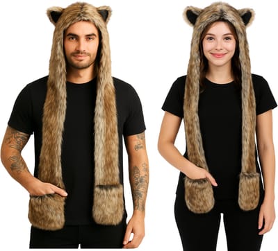 Joya Party® Faux Fur Berenmuts met Pootprint & Handwarmers | Zachte Verkleed Bontmuts met Oortjes | Dierenmuts voor volwassenen | Verkleedaccessoire | Halloween muts | Carnaval muts | Dierenkostuum Accessoire | Warme Berenhoed