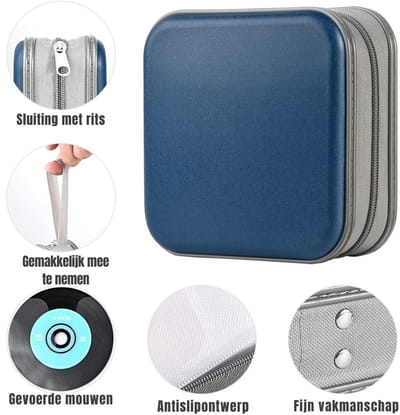 Thuys – CD Koffer – DVD Hard Kunststof – Hoesje Houder – 15cm x 15cm x 5cm – Donkerblauw