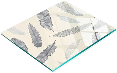 Multifunctionele decoratieve snijplank van gehard staal met verenmotief, vintage stijl, 60x52 cm