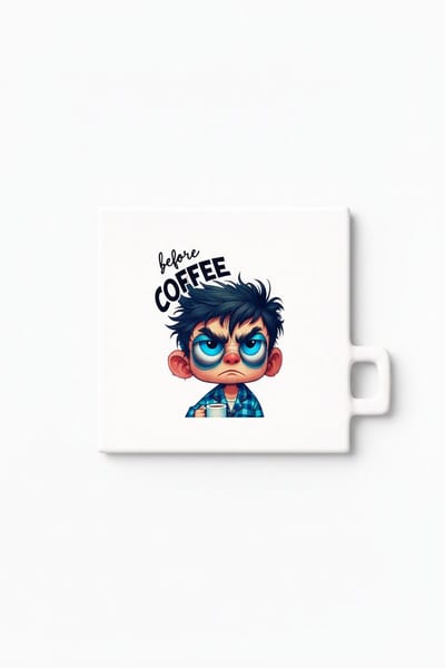 Grappige Before Coffee Keramische Tegel – Chagrijnige Cartoon Ochtend Quote Decoratieve Cadeau Tegel voor Koffieliefhebbers