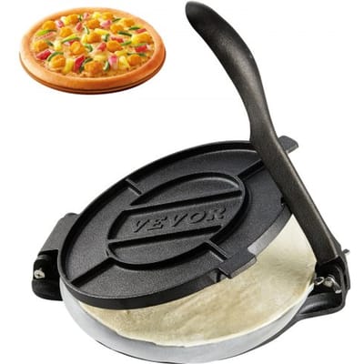 VEVOR Tortillapers, 20 cm Tacopers, Zware Gietijzeren Tortillapers, Voorgekruide Tortillamaker Tortillamaker met 100 stuks Perkamentpapier, Deegmachine voor Meeltortilla, Zwart