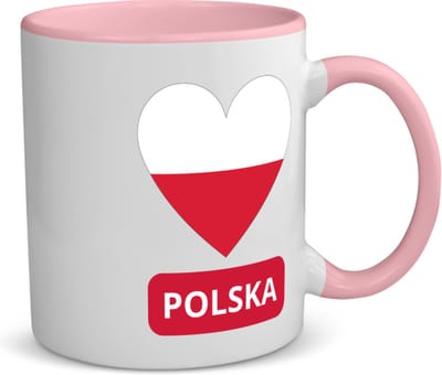 Akyol - polska vlag hartje koffiemok - theemok - roze - Polen - reizigers - toerist - verjaardagscadeau - souvenir - vakantie - kado - 350 ML inhoud
