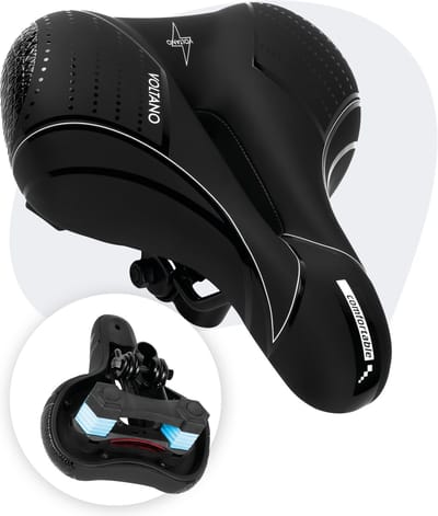 Voltano Fietszadel Essence - Zwart - Unisex - Breed - Premium Gel Zadel - Elastomeer Vering - 100% Waterdicht