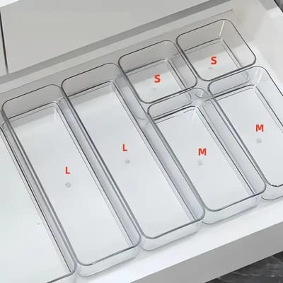 6 Stuks Transparante Bureau Lade Organizers Set Stapelbare Badkamer Opbergruimte Make-up Organizer Transparante Opbergdozen Bakken Keukengadget