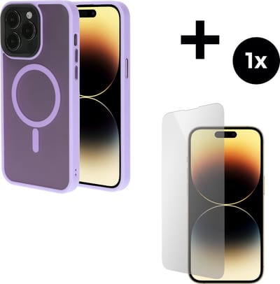 Mobiparts Hardcover MagSafe hoesje geschikt voor Apple iPhone 14 Pro Max - MagSafe - met 1 Screenprotector van Gehard Glas - Roze/Purple