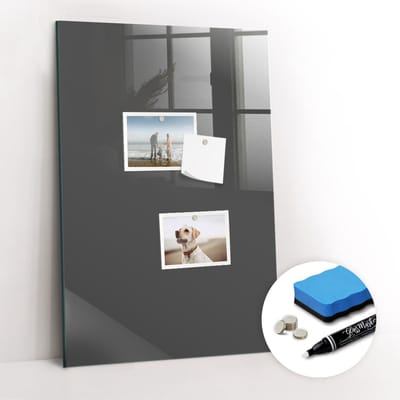 Tulup Whitebord - Kleur Grijs Magneetbord - 40 cm x 60 cm - Memobord Glas - Industrieel Wandbord - Magnetisch Wandbord - Productiviteit Tools - Inclusief Gratis Magneten & Marker & Spons - Magneetbord Muur - Magnetic Board