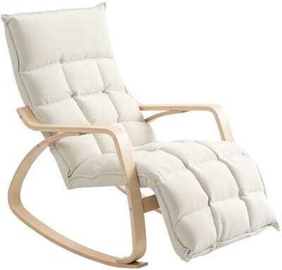 Afmetingen 67x106x92cm Crèmewit Schommelstoel Schaukelsessel met Rugleuning en Voetensteun Relaxstoel met Linnenlook Loungefauteuil Woonkamer Slaapkamer Balkon Leesstoel Ergonomische Schommelstoel Verstelbare Voetsteun Belastbaar tot 120kg