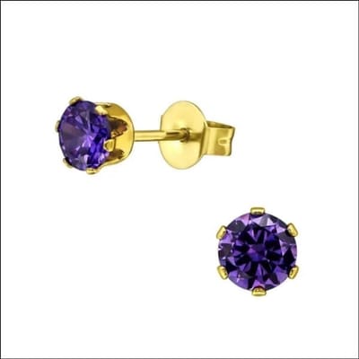 Aramat Jewels | Oorbellen | RVS Zirkonia Oorbellen Rond 3-8mm - Diverse Kleuren Oorstekers | Goudkleur / 5mm / Paars | | | Staal | Kinderen, Volwassenen | Verkleurd niet