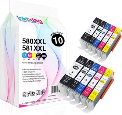 Inktdag inktcartridge voor Canon PGI-580XXL / CLI-581XXL inktcartridge, Canon 580/581 inktcartridges, Canon 580/ Canon 581 multipack van 10 kleuren (2*PGBK, 2*BK/C/M/Y)