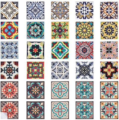 Dailygoods- Tegelstickers 60 Stuks - 25 Stijlen - Kleurrijke Talavera - PVC Decoratiestickers - 10x10 cm - Voor Keuken/Badkamer - Muursticker