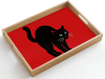 Dienblad hout 50x35 cm - Schootdienblad - Kat - Zwart - Staart - Borrelplank rechthoek - Plateau dienbladen
