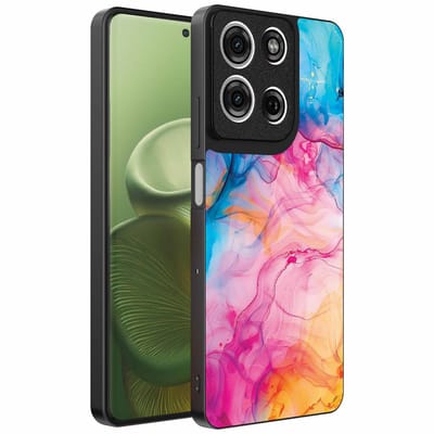 Geschikt voor Motorola Edge 60 Telefoonhoesje met Regenboog Acryl Marmer Opdruk - TPU Backcover Case Rainbow Acrylic Marble Design - Smartphonica geschikt voor Motorola Edge 60