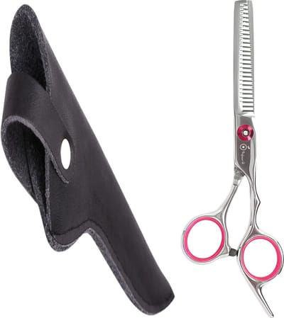 Professor Q – Professionele Effileerschaar – Roze – Premium RVS Uitdunschaar – Voor Kapper & Thuisgebruik – Inclusief Luxe Lederen Etui – 16,5 cm – Zwart