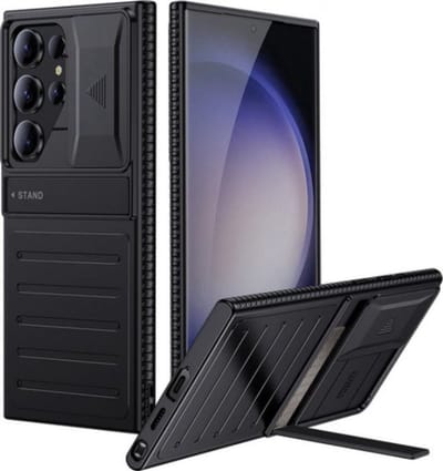 Geschikt voor Samsung Galaxy S24 Ultra Hoes met Standaard en Camera Bescherming - Schokbestendig, Antivallend met Luchtkussens, Robuuste Bescherming