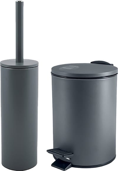 Spirella Badkamer/toilet accessoires set - WC-borstel en pedaalemmer 3L - metaal - donkergrijs