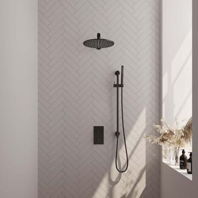 Brauer Black Edition Thermostatische Regendoucheset Inbouw - Hoofddouche 30 cm - Rechte Wandarm - 3 Weg - Handdouche Staaf - Doucheslang - Geintegreerde Glijstang - Mat Zwart