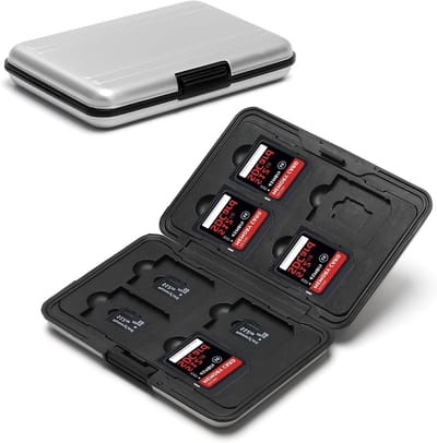 8-Slots Geheugenkaarten Opbergdoos, Waterdicht en Schokbestendig, Voor 8 SD en 8 TF Kaarten, Compact en Duurzaam Design