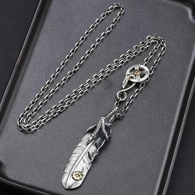 Pendentif Plume Design Original Vintage   Colliers à Griffes Style Hip-Hop Pulls pour Couple Chaîne Accessoires de Bijouterie Fine 45cm gray
