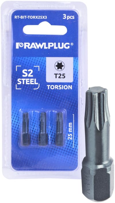 Rawlplug Torx T25 Bits 25mm 3 Stuks - Hoge Kwaliteit