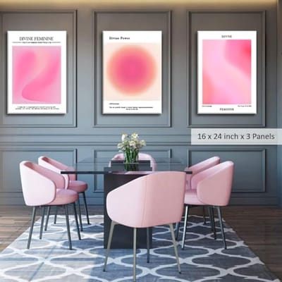 Roze Gradiënt Aura Engel Nummers Canvas Muurkunst Set van 3 - Spirituele Decoratie voor Woonkamer en Slaapkamer